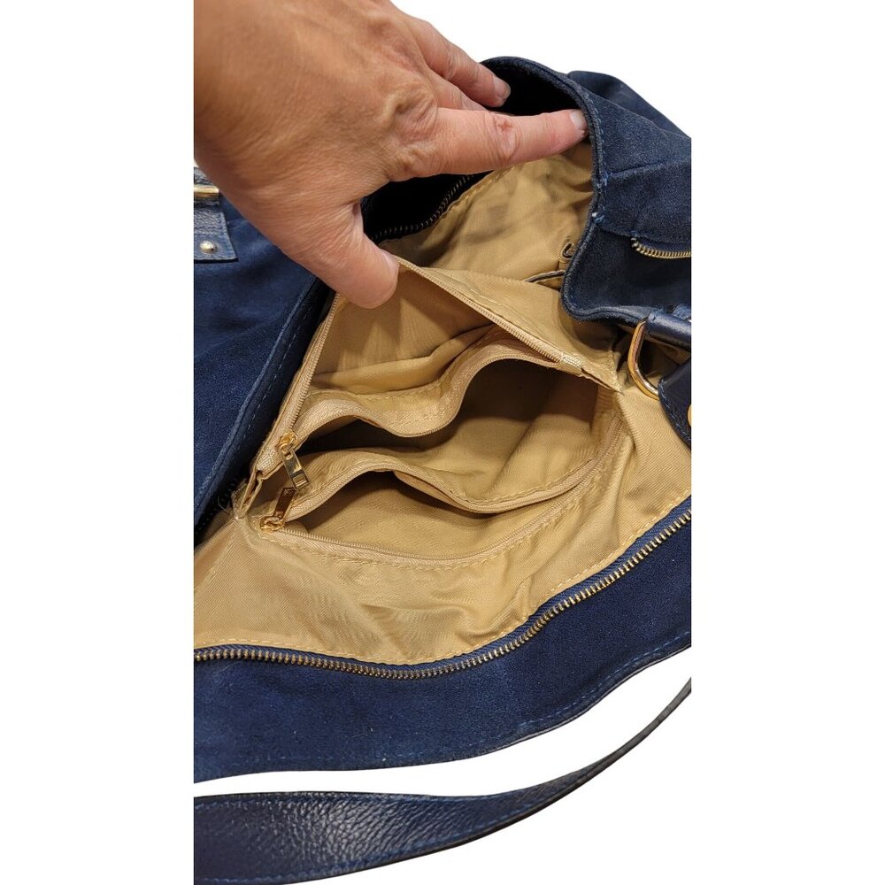 Navy Leather & Suede Tote Bag - Picture 5 of 8